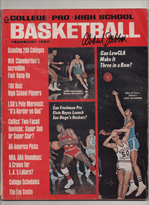1969 College-Pro-High School Basketball Yearbook "Can LewCLA Make It Three In A Row?" Signed Kareem Abdul Jabbar