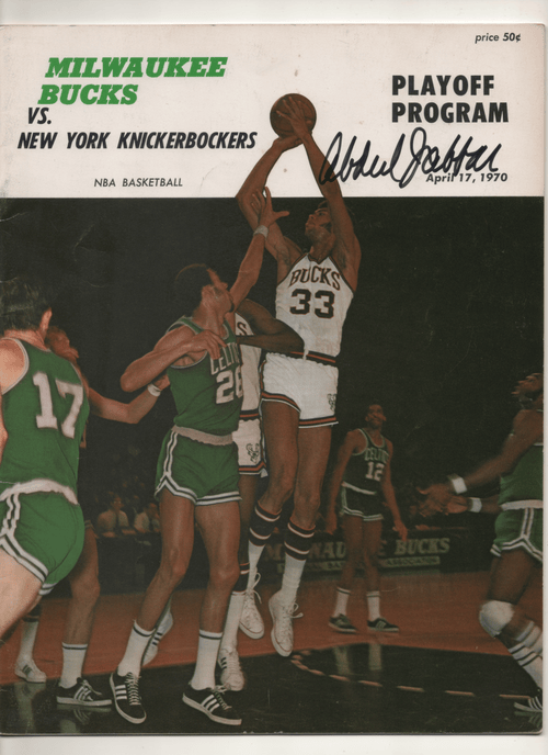 1970 April - Bucks vs. Knicks Playoff Program - Signed by Kareem Abdul-Jabbar