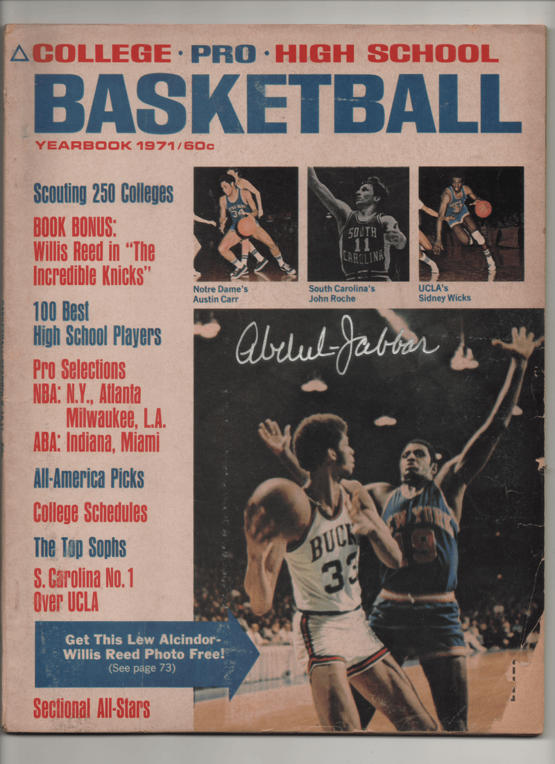 1971 College-Pro-High School Basketball Yearbook-Lew Alcindor/Willis Reed - Signed by Kareem Abdul-Jabbar