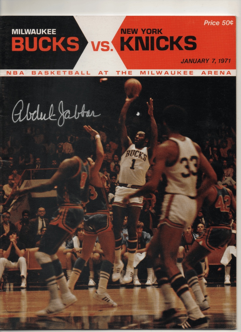 1971 Milwaukee Bucks vs. New York Knicks Game Program - Signed by Kareem Abdul-Jabbar