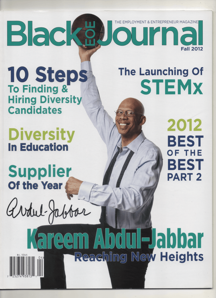 2012 Black EOE Journal "Kareem Abdul Jabbar Reaching New Heights" Sign