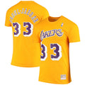 Kareem Abdul-Jabbar #33 Lakers Gold Hardwood Classics Stitch Name & Number T-Shirt